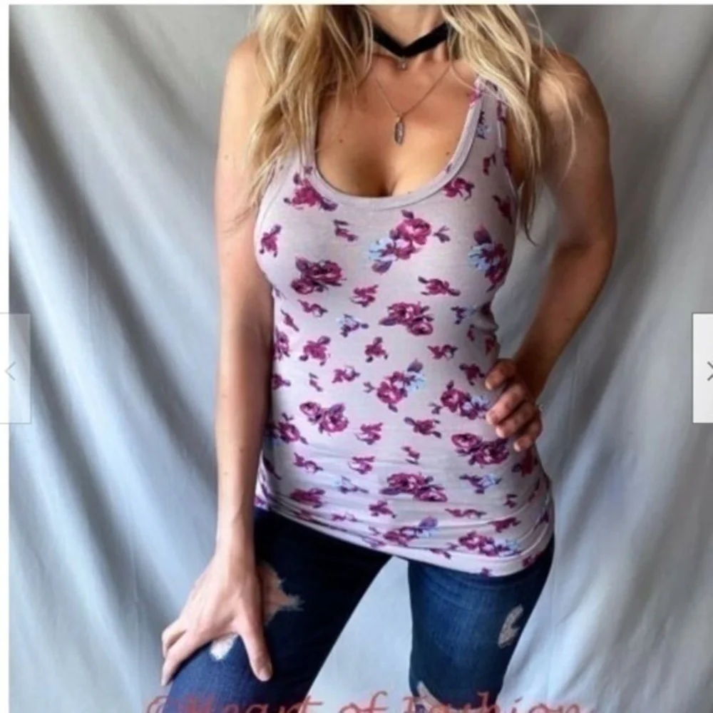 Women's Juniors Floral Sheer Lace Cutout Sleeveless Racerback Tank Top Tee Shirt